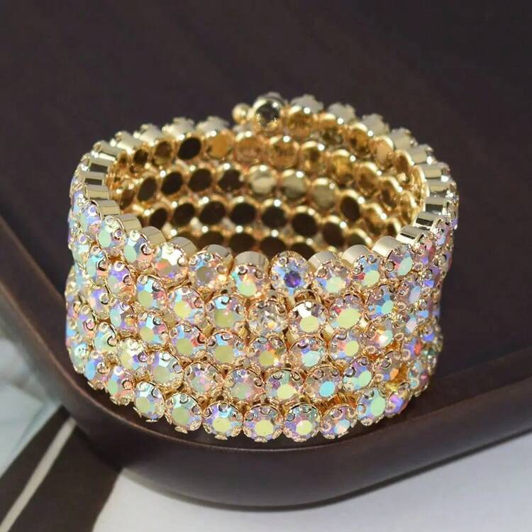Luxury Bracelets For Women, Multi-Layer Sparkling Crystal Bangles For Wedding, Bride, Valentine's Day QMOE - 5行金 - 查看 12