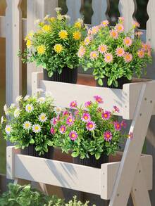 1件裝人造黑色花盆裝飾，含菊花與雛菊，適合居家、辦公室或陽台裝飾，現代風格，塑膠材質。辦公室裝飾 | 現代花藝布置 | 塑膠花盆，花卉裝飾，復活節裝飾，春夏裝飾，居家裝飾 - 彩色 - 查看 11