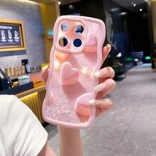 1个粉色爱心糖霜防震波浪纹手机壳，UV印刷，适用于三星Galaxy/摩托罗拉/安卓机型 - 粉色 - 查看 3