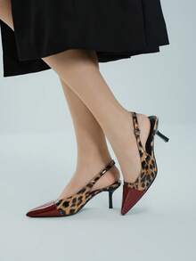 Women's Burgundy High Heel Pumps, Pointed Toe Slingback Party Wedding Dress Shoes, 7cm Stiletto Heels With Ankle Strap - Burgundy - View 4