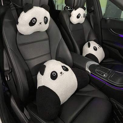 1 pieza Almohada de apoyo para el cuello y la cintura con diseño de panda lindo, almohada de peluche de dibujos animados para decoración de automóvil, apta para todas las estaciones