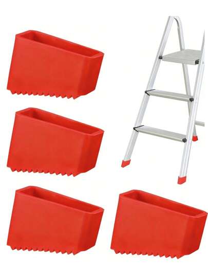 2/4pcs Heavy-Duty Non-Slip Rubber Ladder Feet - Universal Replacement Safety Grip Caps For Extension Ladders, Durable Home & Industrial Use, Red, Ladder Safety Accessories, Textured Grip Surface, Secure Fit Design