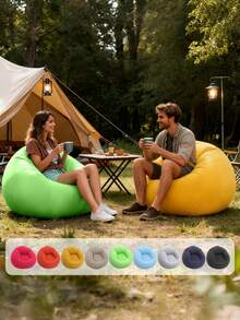 1pc Inflatable Sofa, Inflatable Slouchy Sofa, PVC Single-Person Sphere Sofa, Foldable Outdoor Leisure Sofa Chair (Gray Or Black Bottom, Random Delivery) - Khaki - View 4