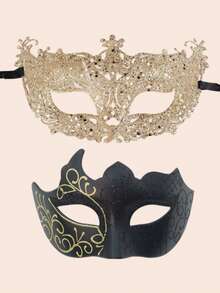 2pcs Couple Masquerade Masks, Fashionable High-End Gold Mask Set, Venetian Party Half Face Mask, Christmas Halloween Party Masks, Carnival Cosplay Decorative Masks For Men And Women - Painted Glitter Mask - View 10