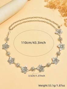 1pc Vintage Fashion Personalized Metal 3D Five-Petal Flower Splice Waist Chain, Bohemian High-End Versatile Dress Chain Waistband, Suitable Women In Any Occasion - 銀 - 查看 6