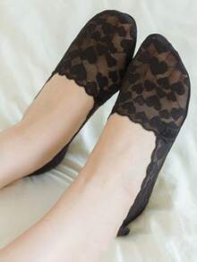 chuanwa（2） 1/5/10双装 女士夏季蕾丝隐形防滑透气袜，底部带硅胶防滑垫 - 彩色 - 查看 5