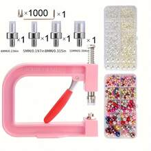 3500 piezas Kit de herramientas de adorno con cuentas de perlas falsas, máquina fijadora de remaches de perlas, herramienta de incrustación de perlas falsas DIY, incluye cuentas, clavos, tornillos, pinzas, llave, bandeja, adecuado para manualidades DIY, joyería - Multicolor - Ver 11