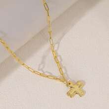 Oversized Gold-Color Cross Necklace, Exaggerated Large 14K Gold Plated Cross Pendant Long Necklace, Minimalist Gold Necklace, Fashionable Chunky Jewelry - Vàng - Xem 5