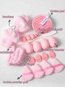 20pcs Makeup Brush Set, 1pc Butterfly Headband, 2pcs Wristbands, 1pc Makeup Remover Sponge, 4pcs Triangle Powder Puffs, 4pcs Finger Makeup Sponges, 4pcs Mini Makeup Blenders, Multi-Purpose Beauty Sponges For Foundation, Concealer, Suitable For All Skin Types, Specially Designed For Contouring, Eyes And Corners, Women Makeup Tool Kit - Pink - View 7