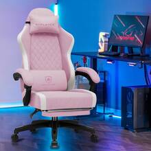 Fabric Gaming Chair With Footrest, Ergonomic Computer Desk Chair With Pocket Spring Cushion Home Office High Back Support Lumbar Support Heavy Duty Wide - Pink - View 8