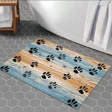 1 pieza Alfombra de baño con estampado de huella de cachorro y patrón de grano de madera retro, alfombra lavable de gel de sílice - huellas de patas de cachorro - Ver 3