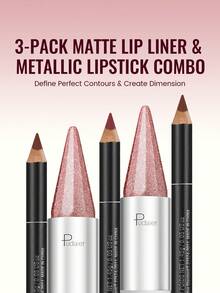Pudaier 3 Packs Matte Lip Liner Set With Metallic Lipstick – Smooth Gliding Lip Liners For Defined Lips & Luxurious Diamond Finish Lipstick – Perfect Gift For Women For Thanksgiving & Christmas - 3PCS SET - View 4