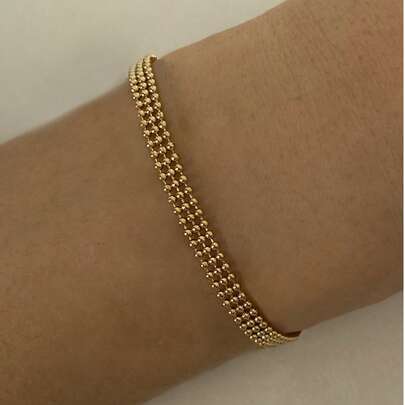 1 pieza Pulsera de mujer, pulsera de cadena de cuentas hueca de triple hebra de moda, accesorio versátil para uso diario, adecuado para regalo, joyería de nicho