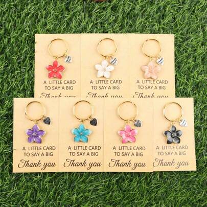 1/2/3/7pcs Multicolor Cherry Blossom & "Thank You" Engraved Keychain Set, Comes With Gratitude Card "A Big Thank You To You", Mother's Day Gift, Party Favor