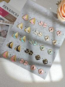 1/6 pares de pendientes de acero inoxidable para mujer, estilo vintage europeo y americano, impermeables, hipoalergénicos, sin decoloración, con diseños geométricos de triángulo, flor de cuatro pétalos, espiral redonda y esmalte de gota de aceite multicolor, múltiples estilos, joyería para mujer, a juego con camisola y vestido, adecuados para vacaciones y regalo del Día de San Valentín - Multicolor - Ver 6