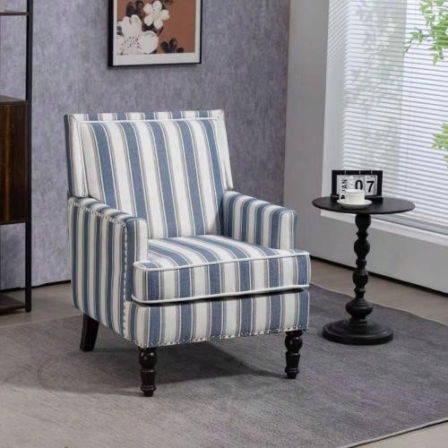 Living Room Chairs - Blue and White Stripes - View 1