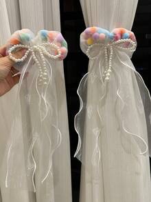 2个法式浪漫白色薄纱蝴蝶结窗帘绑带 - 泡泡紗 - 查看 8