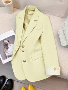 Blazer casual y elegante con cuello de solapa y botones para mujer - Amarillo claro - Ver 6