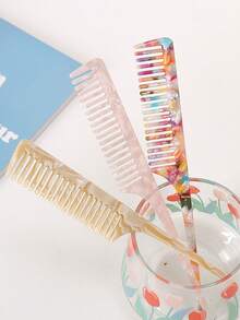 简约大理石纹理醋酸纤维素长柄尖尾梳，高端豹纹发梳，防静电，温和护发，易于梳理头发，美发造型工具 - 彩色 - 查看 2