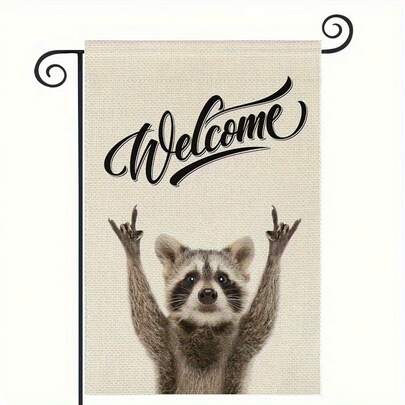 1面冬季花园旗 - 18英寸 x 12英寸双面涤纶户外装饰旗，趣味红狐和雪景图案，节日装饰，无需用电，不含旗杆，圣诞花园旗，醒目字体，布料