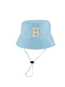 1 Pc A-Z Letter Sun Hat Toddler Boys Girls Bucket Hat Sun Protection Wide Brim Outdoor Hat Baby Bucket Hat With Chin Strap - Sky Blue - View 7
