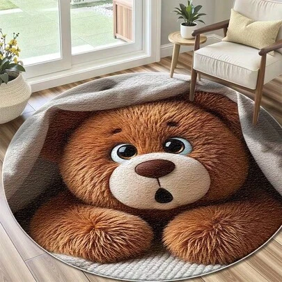1pc Cute Brown Bear Creative Area Rug, Machine Washable, Suitable For Living Room, Bedroom, Dining Room - Indoor Use, Modern Style Bedroom Floor Mat, Living Room Carpet, Decorative Carpet, Home Leisure Carpet, Decorative Rug, Small Rug, Carpet, Home Decor, Living Room Carpet, Living Room Small Rug, Bedroom Carpet, Living Room Home Decor, Outdoor Washable Carpet