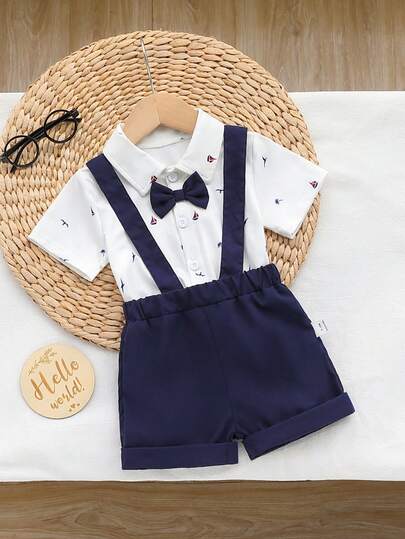 男婴绅士衬衫短裤套装（2件套），时尚童装，夏季款