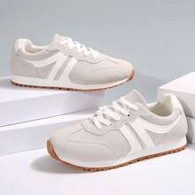 Sneakers For Women Fashion Tennis Shoes Casual Athletic Solid Color Low Top Lace Up Plain Toe Fabric Inner PVC Sole For Outdoor Walking Office Travel Spring Fall - 2523白灰色 - 查看 9