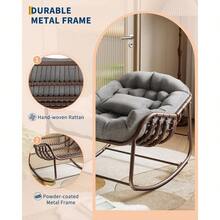 Silla de balanceo al aire libre de 36,6 pulgadas para la sala de estar, Silla de huevo Rocker Papasan cómoda con marco de metal, Silla de balanceo al aire libre de interior para el jardín del patio del dormitorio del césped del porche - Gris - Ver 4