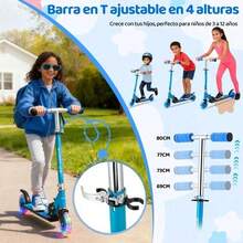 Scooter Monopatín De Pie Plegable Para Niñas Y Niños 3-12 Años 65KG, 4 Altura Ajustable Con RGB Luces,Freno de rueda trasera/Diseño anti-pellizco,Apto para adultos y niños.,Color Azul, - Azul - Ver 4