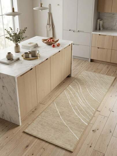 1件装现代创意优雅曲线几何线条抽象设计地毯，适用于浴室、厨房、玄关、走廊、床边、客厅、卧室，柔软可水洗，家居装饰