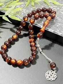 1条新款12毫米闪亮珠子，33颗珠子，穆斯林单串流苏祈祷念珠手链，简约风格 - 彩色 - 查看 2