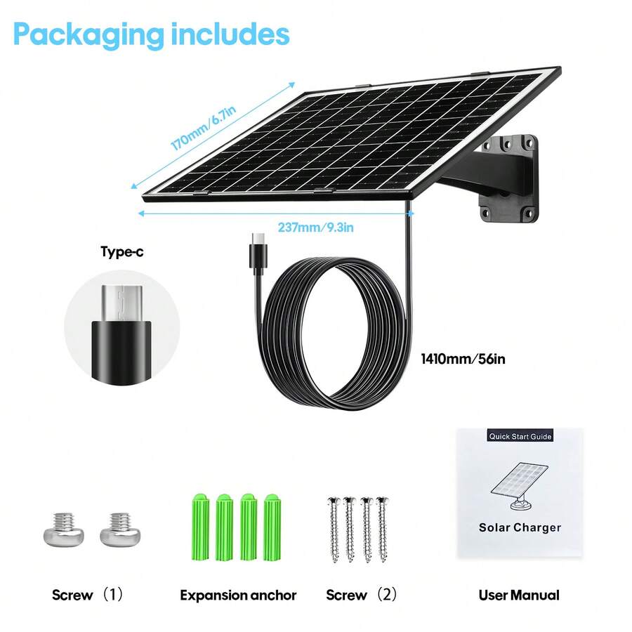 Painel Solar Portátil é uma Fonte de Alimentação Dedicada para Câmeras de Vigilância, Resolvendo Perfeitamente Problemas de Fornecimento de Energia. Suporta Saídas Duplas Tipo-C 5V e USB, Compatível com Vários Dispositivos, Equipado com Suporte Ajustável 360°, Pode Ajustar o Ângulo Flexivelmente para Maximizar a Absorção de Energia Solar, O Design de Instalação Sem Fio Elimina a Necessidade de Fiação Complicada, Economizando Tempo e Esforço. Adequado para Estacionamentos, Pomares e Outros Cenários. - Visão 1