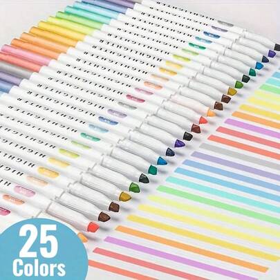 25pcs Colorful Double-Ended Highlighter Pen Set - Dual Tip Design With Thick And Thin Nibs - Great For Drawing And Writing!