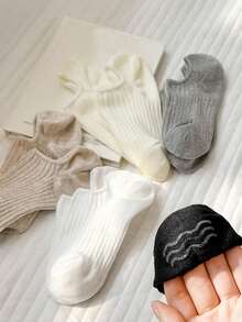 5 Pairs/10 Pairs Women Casual Versatile Simple Black & White Invisible Short Socks - Multicolor - View 5