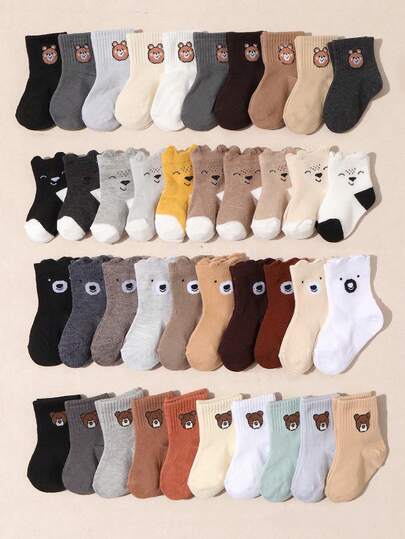 8 đôi tất dài đến bắp chân họa tiết gấu dễ thương ngẫu nhiên dành cho trẻ sơ sinh, tất thoải mái, thoáng khí, đa năng cho bé mặc hàng ngày.