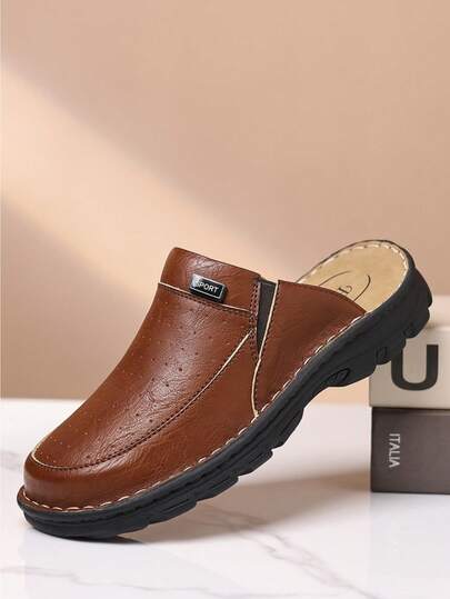 Men's Slip-On Mule Shoes With Perforated Upper And Elastic Side Panel For Easy Wear, Lightweight Comfort For Daily Casual Use