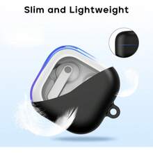 KEKOA 三星 Galaxy Buds 4/Buds 4 Pro 专用软硅胶保护套，带钥匙扣和清洁刷套装，防震保护壳，黑色 - 黑色 - 查看 3