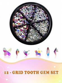 328pcs Tooth Gem Kit, DIY Crystals Jewelry Kit, 6 Grids Gem 6 Shapes Professional Cool Tooth Gems, And Easy To Get Started(NO Glue&Lamp) - White AB - View 12