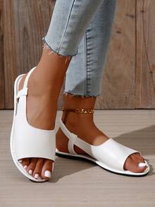 Giày sandal hở mũi màu trơn thời trang mùa hè cho nữ - Nâu và đen, đế bằng, mũi hở, đế cao su, giày thường ngày thoải mái, giày sandal xỏ ngón thời trang có chun dễ xỏ - trắng - Xem 6