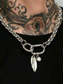 1件装时尚简约朋克风几何宝石树叶吊坠项链，金属水钻银色项链，适合女性日常、派对、音乐会佩戴，也是一份贴心的礼物。 - 銀色 - 查看 5