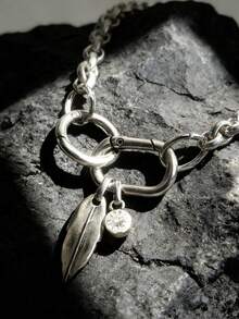 1件装时尚简约朋克风几何宝石树叶吊坠项链，金属水钻银色项链，适合女性日常、派对、音乐会佩戴，也是一份贴心的礼物。 - 銀色 - 查看 2