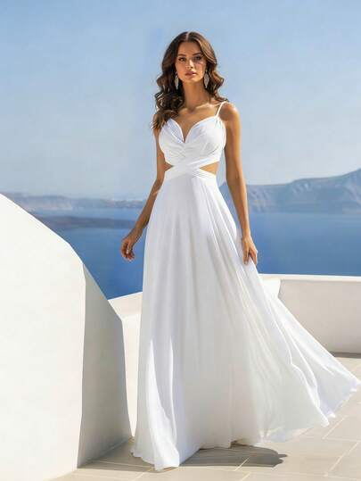 Đầm chiffon thời trang nữ HOMEYEE, màu trơn, cổ chữ V gợi cảm, dây mảnh, lưng hở, dáng chữ A, thích hợp cho các dịp lễ, năm mới, họp mặt, tiệc tùng, tiệc tối trang trọng, sự kiện cocktail, hẹn hò, đám cưới mùa xuân.
