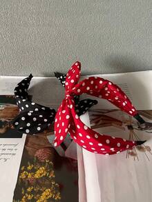 1件装女士波点兔耳打结发箍，宽边蝴蝶结布艺发带发饰 - 彩色 - 查看 3