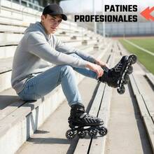 Patines 4 Ruedas Linea Luces Led Profesionales Niños Adultos Color Negro Talla De Los Patines Gn Cm 24.5-27.5 Tamaño De Las Ruedas 82 Mm - Negro1 - Ver 2