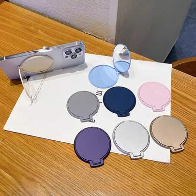 1个翻盖式镜面手机支架，可爱卡通桌面可调节折叠便携式化妆镜手机支架，懒人粘胶手机支架