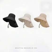 New Summer Ice Silk Large Brim Sun Hat For Women, Sun Protection, UV Protection, Neck Protection, Bucket Hat, Sun Hat - A - View 5