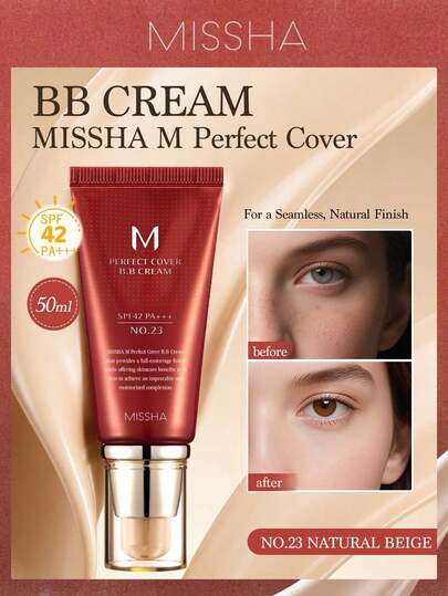  MISSHA M Perfect Cover BB Cream, 50ml, Lightweight & Breathable, Creates Natural Makeup Look, Hydrating Makeup Primer, SPF42, Full Coverage, Anti-Aging
