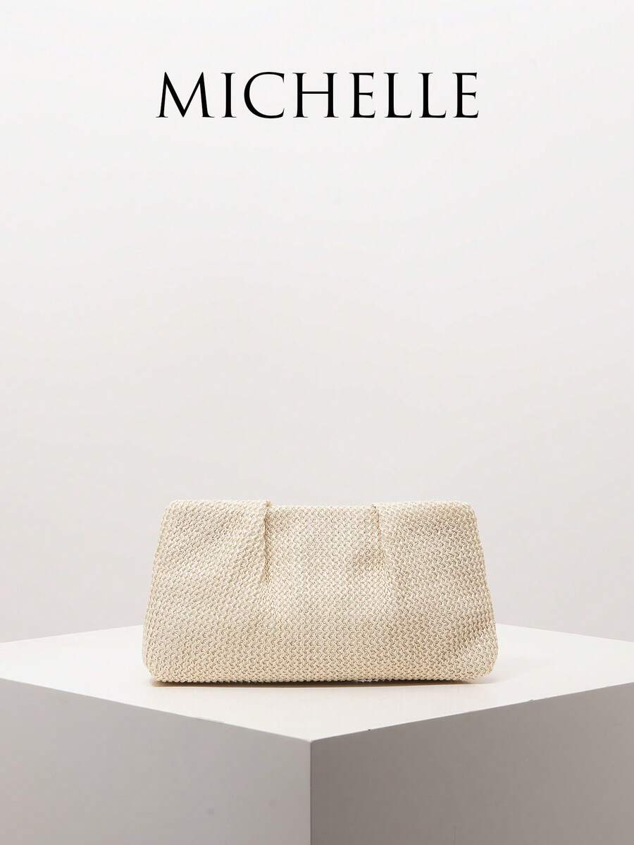 女士手拿包，褶皱包，波西米亚风，夏季沙滩包，旅行必备，邮轮必备，女士度假装扮，钩针编织套装，优雅女士钱包，女士礼物（图案随机） - 杏色 - 查看 1