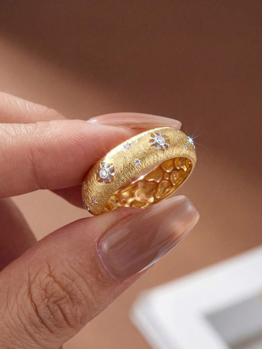 1pc S925 & 925 Sterling Silver Fashionable Alluring Matte Star Zirconia Ring, Elegant Luxury Women's Party Ring, Anniversary Gift, Valentine's Day Gift, Everyday Wear Jewelry For Women - Brushed Eight-pointed Star Ring - View 1